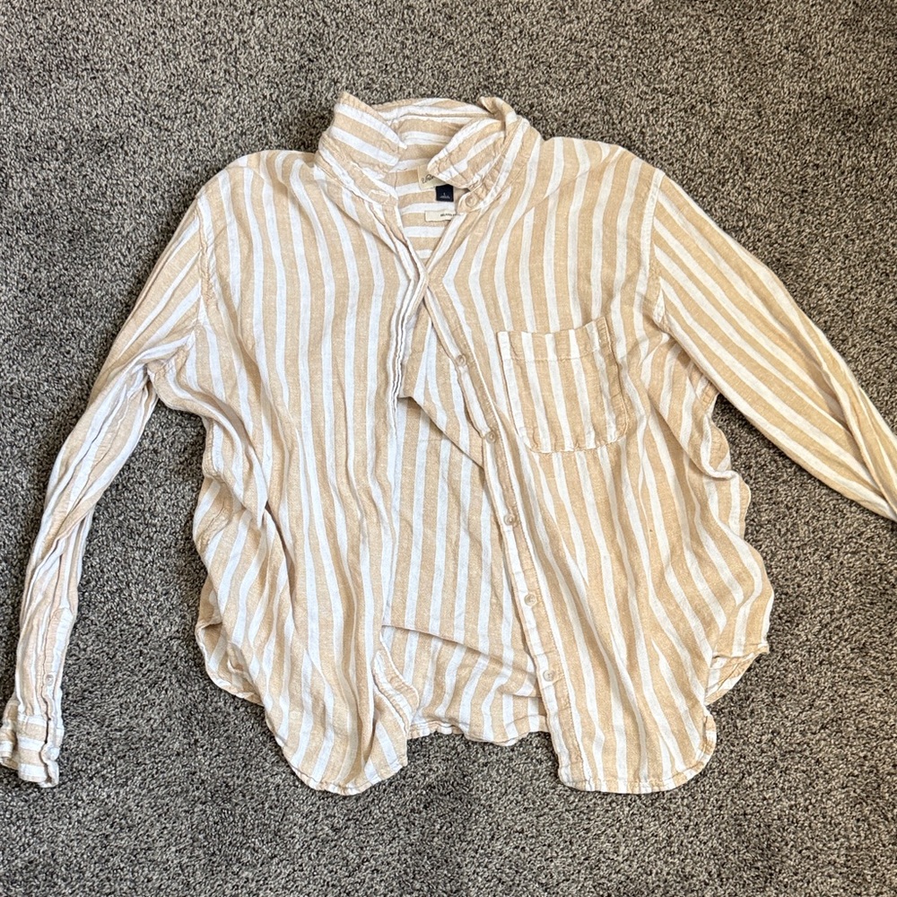 Universal Thread Beige and White Striped Button Down Shirt